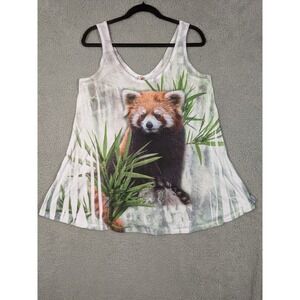 Big Bang USA Tank Top Womens M Red Panda Graphic V-Neck Nature Beach Indie Retro